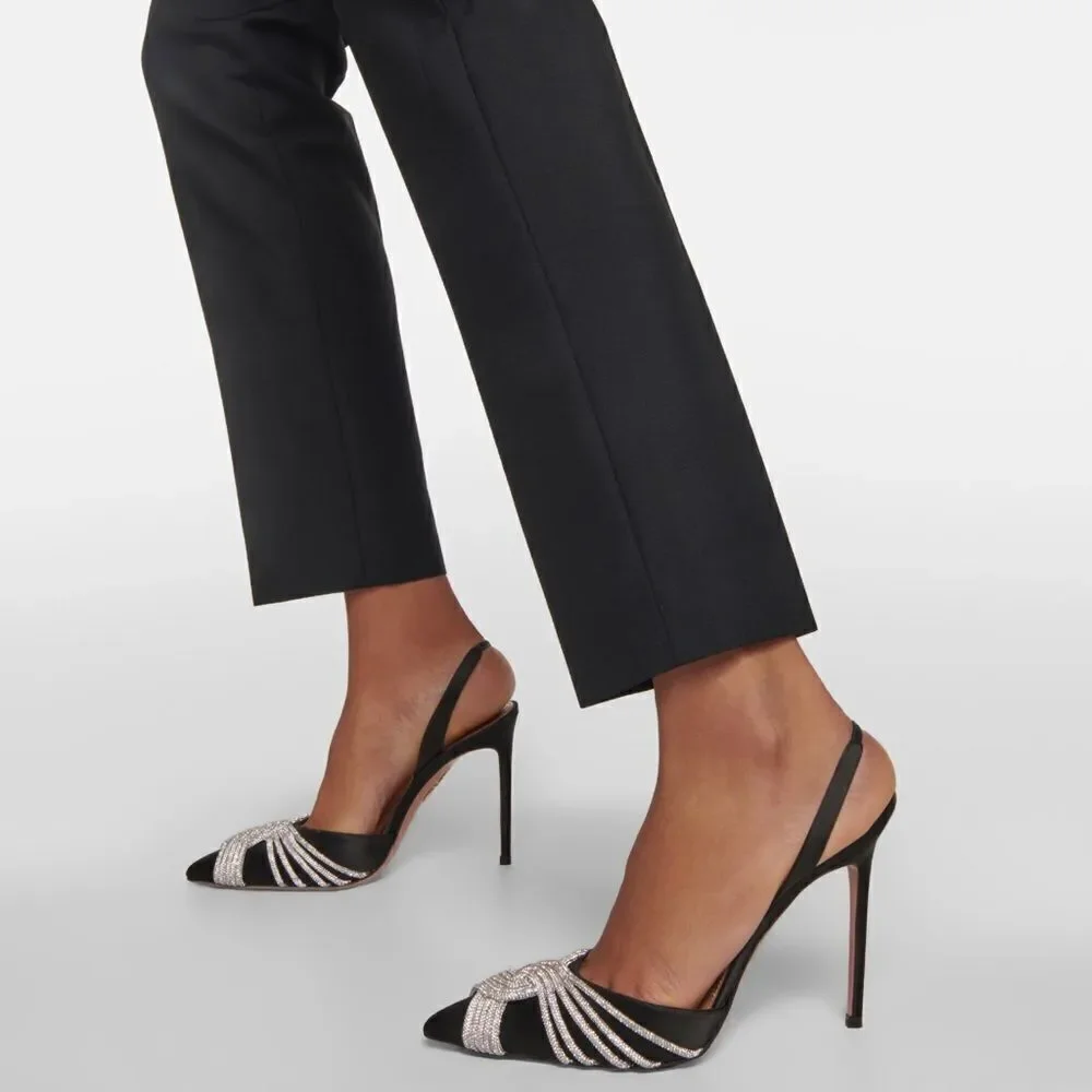 Aquazzura Gatsby Crystal-Embellished Satin Pumps size 37 - Picture 2 of 14